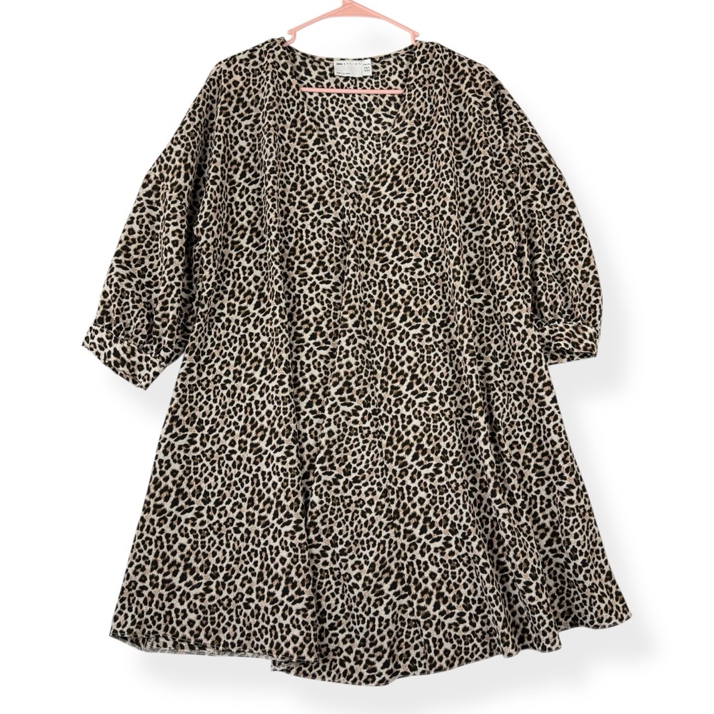 ASOS‎ Maternity Dress Womens 8 Leopard Print 3/4 Sleeve Trapeze Mini Dress